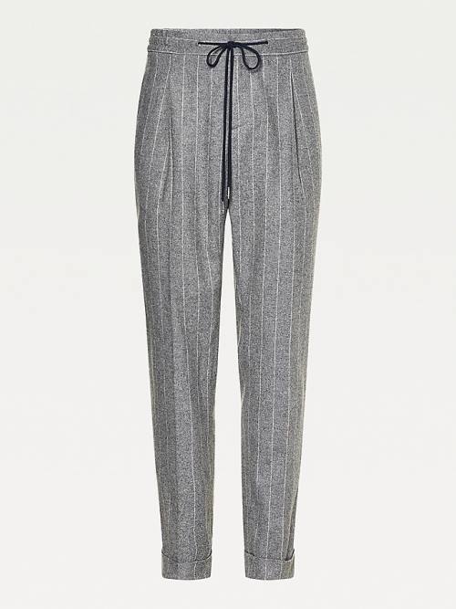 Tommy Hilfiger Tommy x Lardini Wool Blend Slim Fit Pinstripe Broek Heren Grijs | TH617PKR