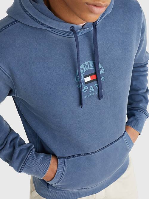 Tommy Hilfiger Tonal Circle Logo Fleece Hoodie Heren Blauw | TH860FJN