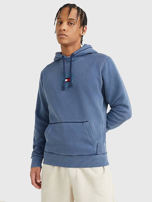 Tommy Hilfiger Tonal Circle Logo Fleece Hoodie Heren Blauw | TH860FJN