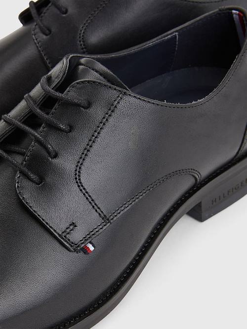 Tommy Hilfiger Tonal Flag Leren Derby Formele Schoenen Heren Zwart | TH482ILQ