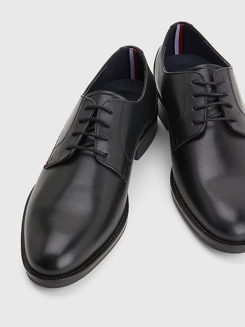 Tommy Hilfiger Tonal Flag Leren Derby Formele Schoenen Heren Zwart | TH482ILQ