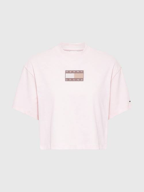 Tommy Hilfiger Tonal Logo Cropped T-shirts Dames Roze | TH326RQX