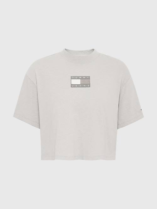 Tommy Hilfiger Tonal Logo Cropped T-shirts Dames Grijs | TH396GDW