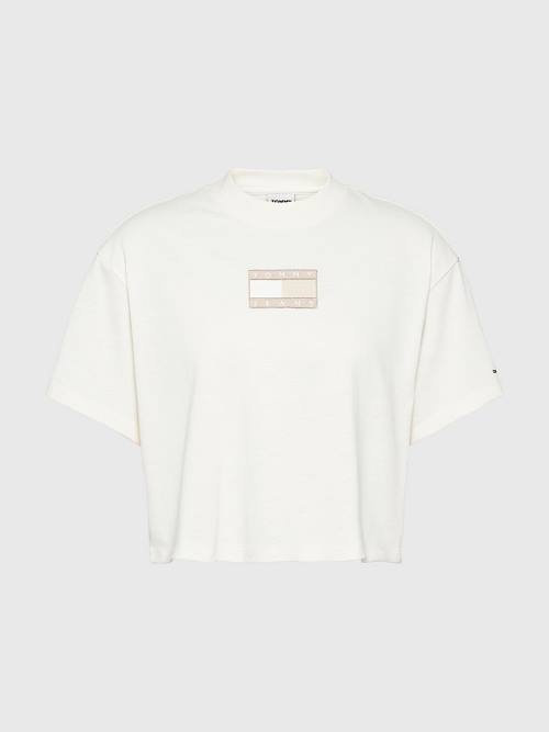 Tommy Hilfiger Tonal Logo Cropped T-shirts Dames Wit | TH436GWB