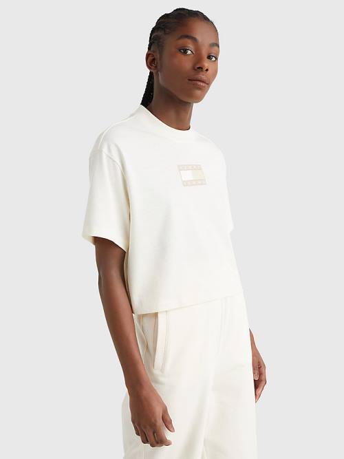 Tommy Hilfiger Tonal Logo Cropped T-shirts Dames Wit | TH436GWB