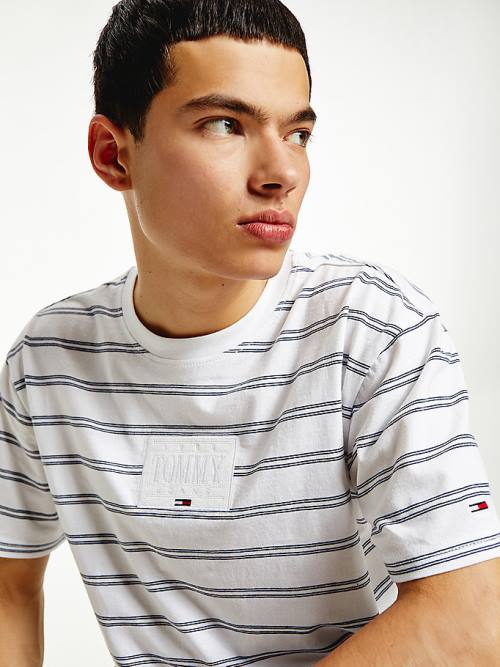 Tommy Hilfiger Tonal Logo Stripe T-shirts Heren Wit | TH627TSZ