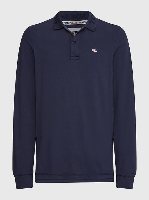 Tommy Hilfiger Tonal Long Sleeve Slim Fit Poloshirt Heren Blauw | TH879WTB