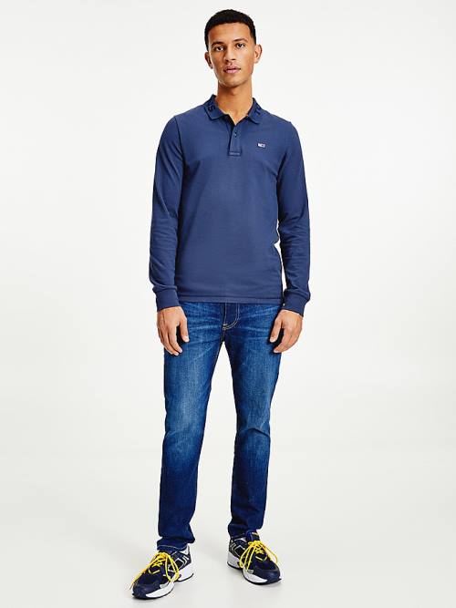 Tommy Hilfiger Tonal Long Sleeve Slim Fit Poloshirt Heren Blauw | TH879WTB