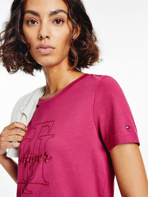 Tommy Hilfiger Tonal Script Logo Organic Katoenen T-shirts Dames Rood | TH140YKX