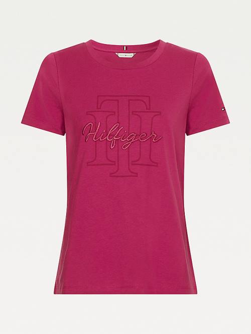 Tommy Hilfiger Tonal Script Logo Organic Katoenen T-shirts Dames Rood | TH140YKX