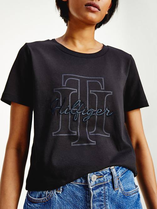 Tommy Hilfiger Tonal Script Logo Organic Katoenen T-shirts Dames Zwart | TH290TOL