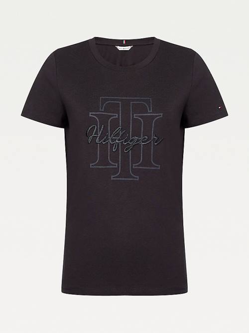 Tommy Hilfiger Tonal Script Logo Organic Katoenen T-shirts Dames Zwart | TH290TOL