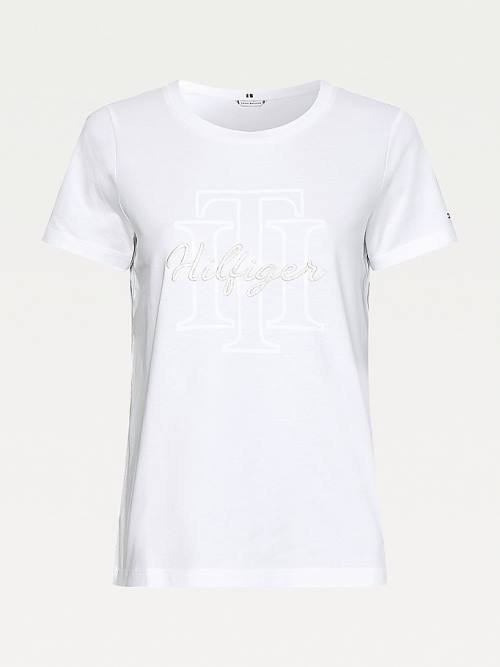 Tommy Hilfiger Tonal Script Logo Organic Katoenen T-shirts Dames Wit | TH301IJR