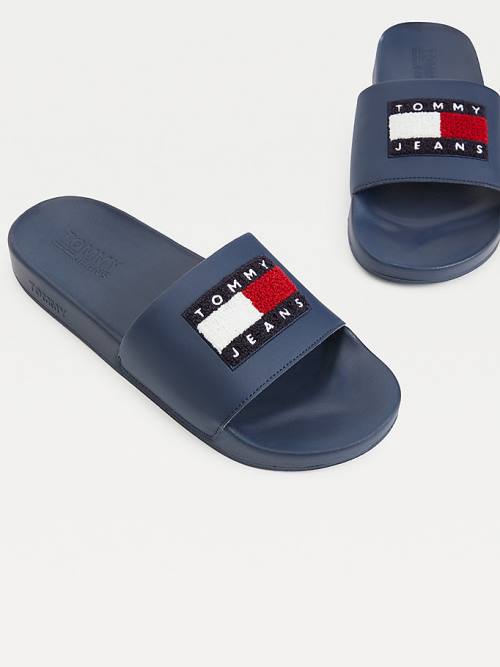 Tommy Hilfiger Towelling Tommy Badge Pool Slides Sandalen Heren Blauw | TH427JWT