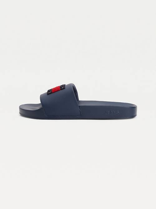 Tommy Hilfiger Towelling Tommy Badge Pool Slides Sandalen Heren Blauw | TH427JWT