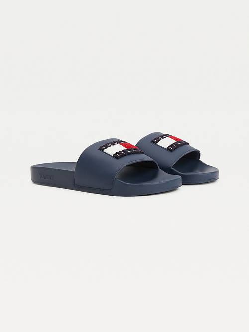 Tommy Hilfiger Towelling Tommy Badge Pool Slides Sandalen Heren Blauw | TH427JWT