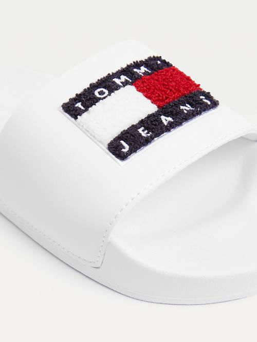 Tommy Hilfiger Towelling Tommy Badge Slides Sandalen Dames Wit | TH830DEH