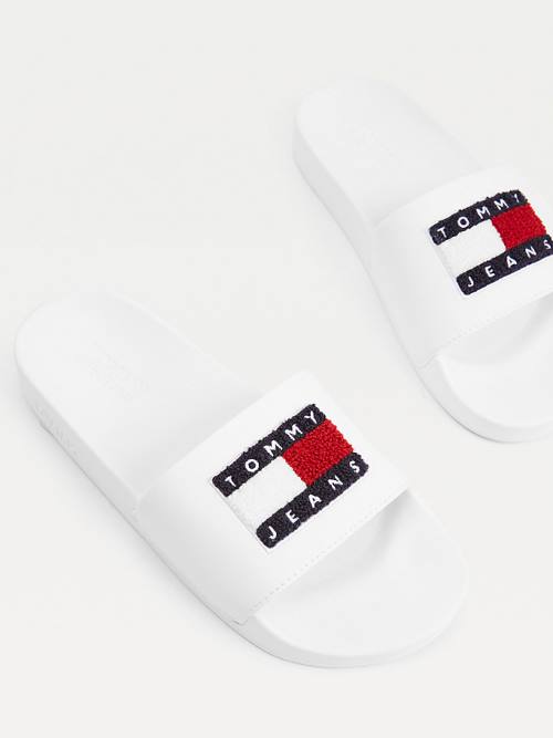 Tommy Hilfiger Towelling Tommy Badge Slides Sandalen Dames Wit | TH830DEH