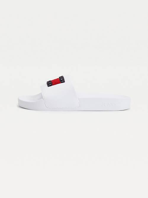 Tommy Hilfiger Towelling Tommy Badge Slides Sandalen Dames Wit | TH830DEH