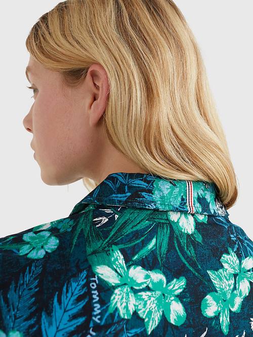 Tommy Hilfiger Tropical Print Kort Sleeve Shirt Jurken Dames Groen | TH586ITE