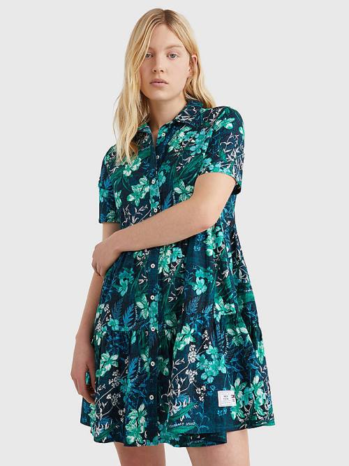 Tommy Hilfiger Tropical Print Kort Sleeve Shirt Jurken Dames Groen | TH586ITE