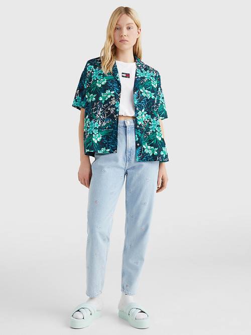 Tommy Hilfiger Tropical Print Oversized Kort Sleeve Overhemd Dames Groen | TH453AHB