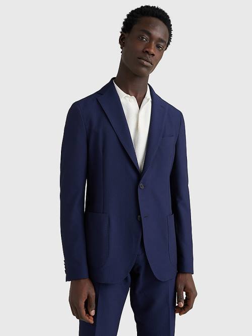 Tommy Hilfiger Uncontruscted Recycled Polyester Seersucker Blazer Heren Blauw | TH123WFT