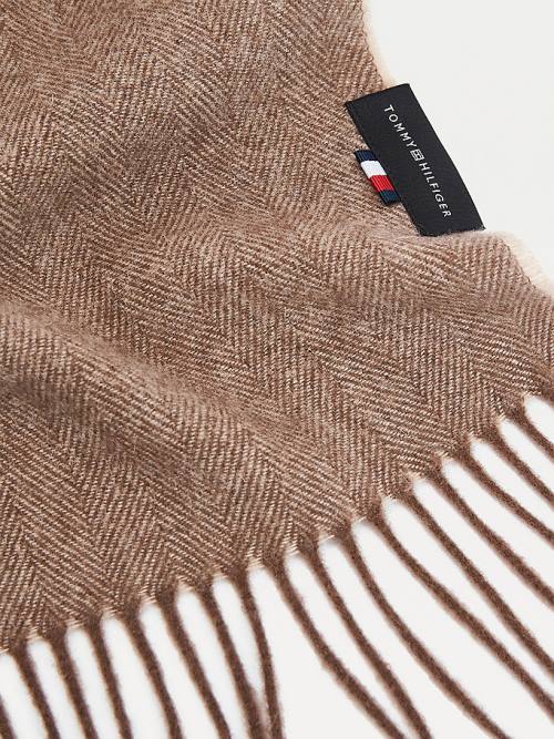 Tommy Hilfiger Uptown Pure Wool Herringbone Sjaals Heren Bruin | TH896NIO