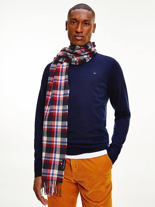 Tommy Hilfiger Uptown Tartan Check Pure Wool Sjaals Heren Blauw | TH916PQE