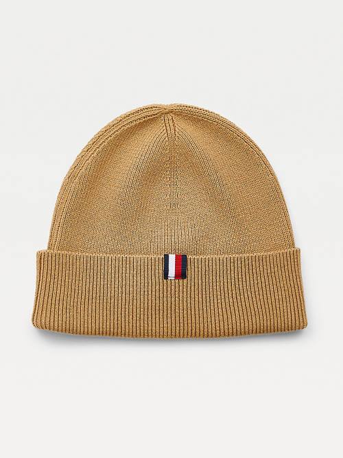 Tommy Hilfiger Uptown Wool Katoenen Beanie Hoeden Heren Beige | TH597WNY