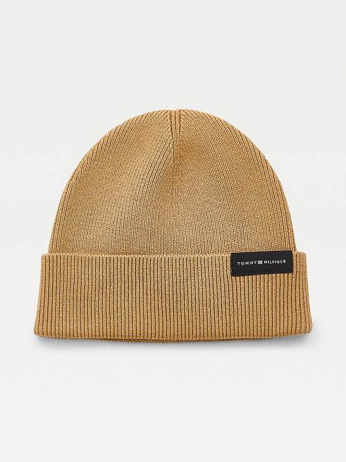 Tommy Hilfiger Uptown Wool Katoenen Beanie Hoeden Heren Beige | TH597WNY