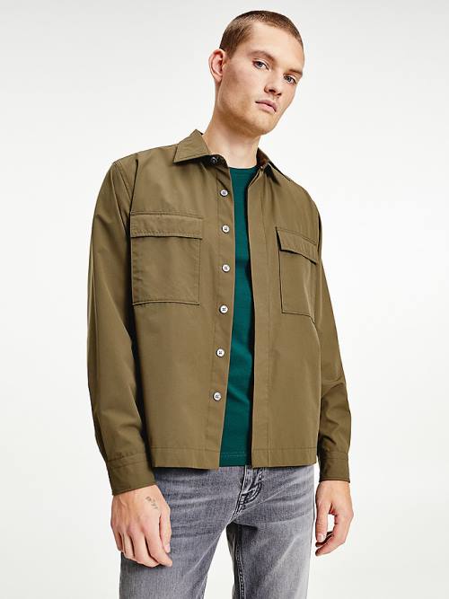 Tommy Hilfiger Utility Regular Fit Poplin Overshirt Overhemd Heren Khaki | TH198ZEB