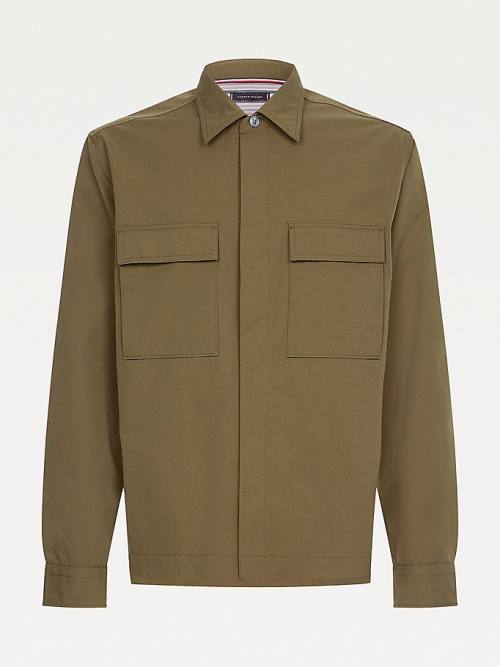 Tommy Hilfiger Utility Regular Fit Poplin Overshirt Overhemd Heren Khaki | TH198ZEB