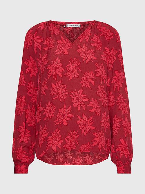 Tommy Hilfiger V-Neck Floral Print Regular Fit Blouse Dames Roze | TH065SAD