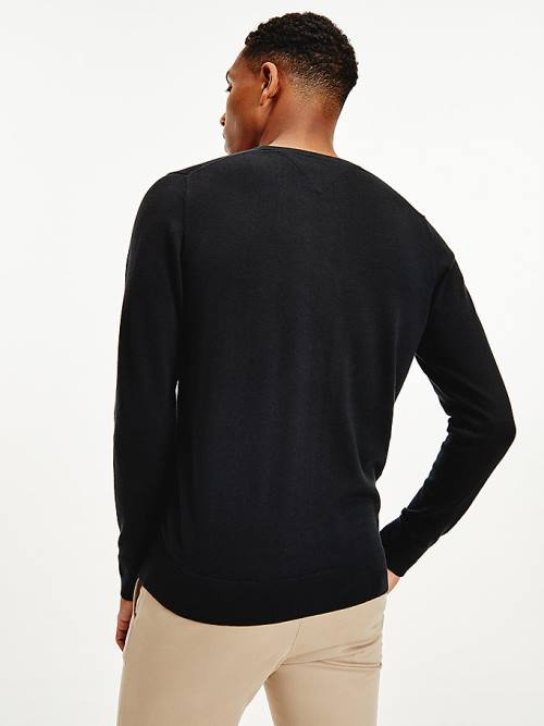 Tommy Hilfiger V-Neck Katoenen Blend Sweatshirt Truien Heren Zwart | TH182KLT