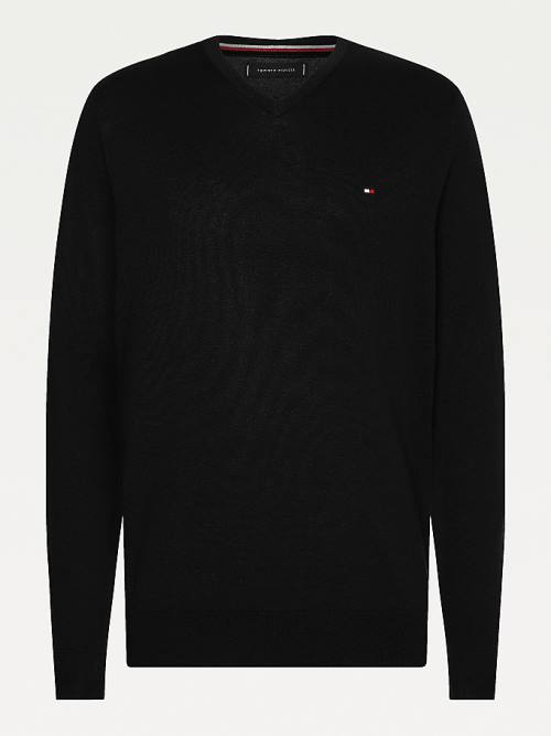 Tommy Hilfiger V-Neck Katoenen Blend Sweatshirt Truien Heren Zwart | TH182KLT