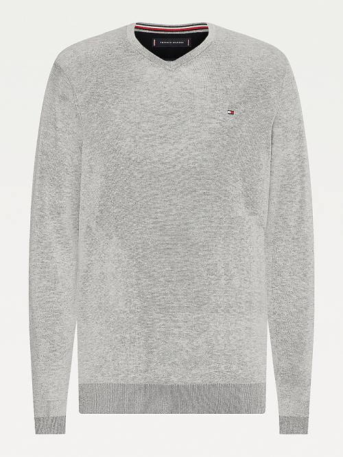 Tommy Hilfiger V-Neck Katoenen Blend Sweatshirt Truien Heren Grijs | TH459BRL