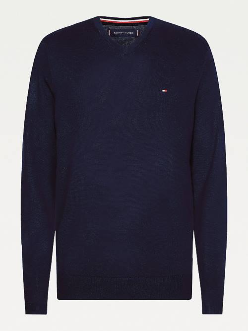 Tommy Hilfiger V-Neck Katoenen Blend Sweatshirt Truien Heren Blauw | TH583TDZ