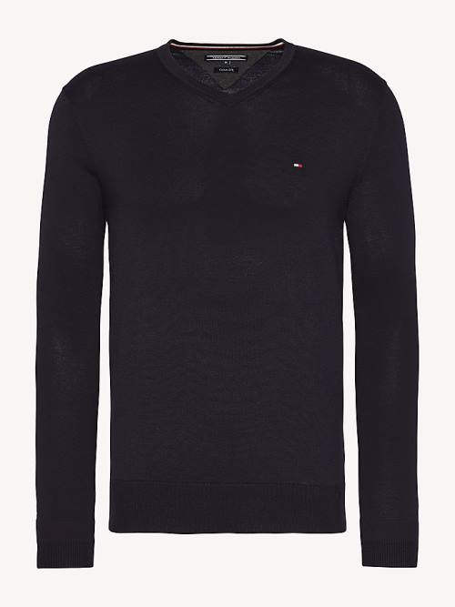 Tommy Hilfiger V-Neck Katoenen Blend Sweatshirt Truien Heren Blauw | TH583TDZ