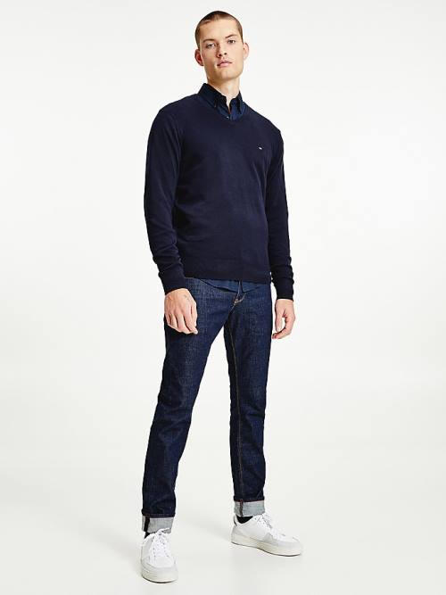 Tommy Hilfiger V-Neck Katoenen Blend Sweatshirt Truien Heren Blauw | TH583TDZ