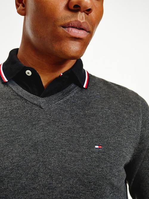 Tommy Hilfiger V-Neck Katoenen Blend Sweatshirt Truien Heren Grijs | TH856BLY