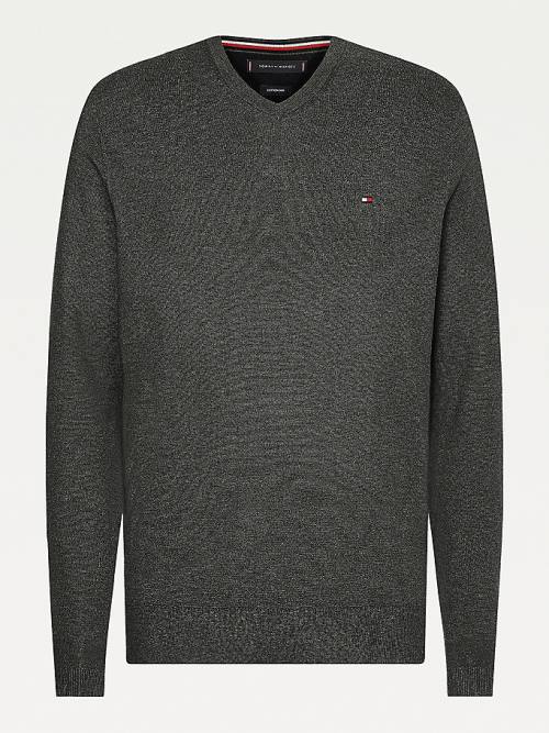 Tommy Hilfiger V-Neck Katoenen Blend Sweatshirt Truien Heren Grijs | TH856BLY