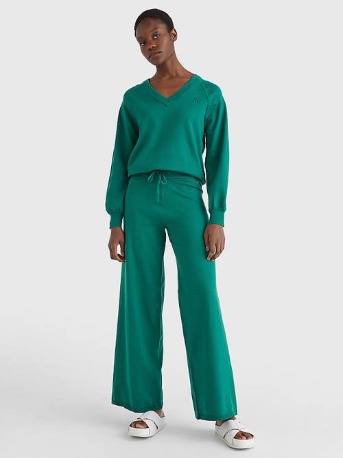 Tommy Hilfiger V-Neck Puff Sleeve Relaxed Fit Jumper Truien Dames Groen | TH376UKP