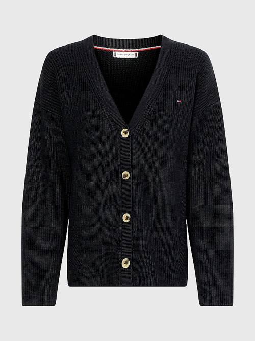 Tommy Hilfiger V-Neck Relaxed Fit Rib Knit Cardigan Truien Dames Blauw | TH954GDC