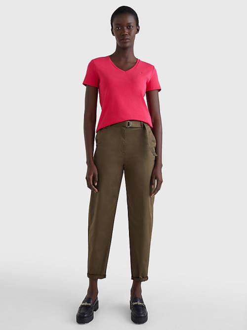 Tommy Hilfiger V-Neck Slim Fit T-shirts Dames Roze | TH028YFX