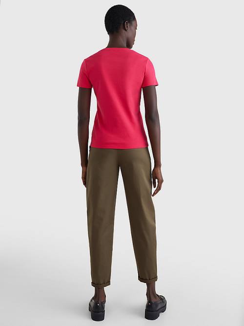 Tommy Hilfiger V-Neck Slim Fit T-shirts Dames Roze | TH028YFX