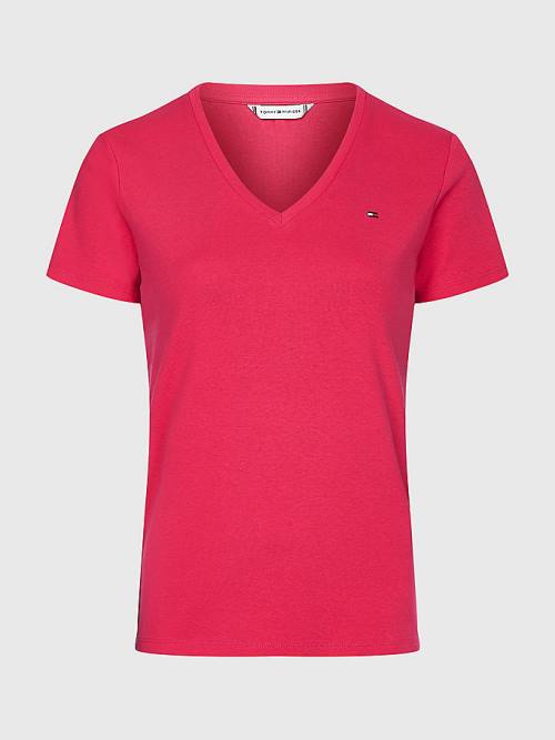 Tommy Hilfiger V-Neck Slim Fit T-shirts Dames Roze | TH028YFX