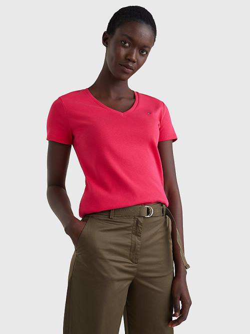 Tommy Hilfiger V-Neck Slim Fit T-shirts Dames Roze | TH028YFX