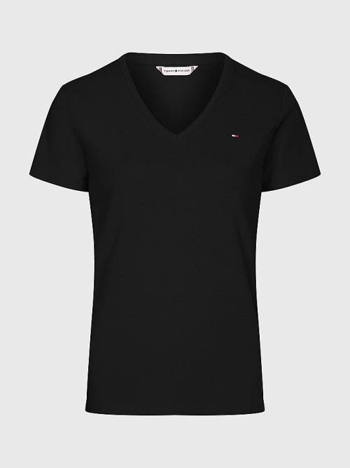 Tommy Hilfiger V-Neck Slim Fit T-shirts Dames Zwart | TH186VUS