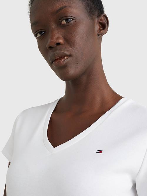 Tommy Hilfiger V-Neck Slim Fit T-shirts Dames Wit | TH945SPE